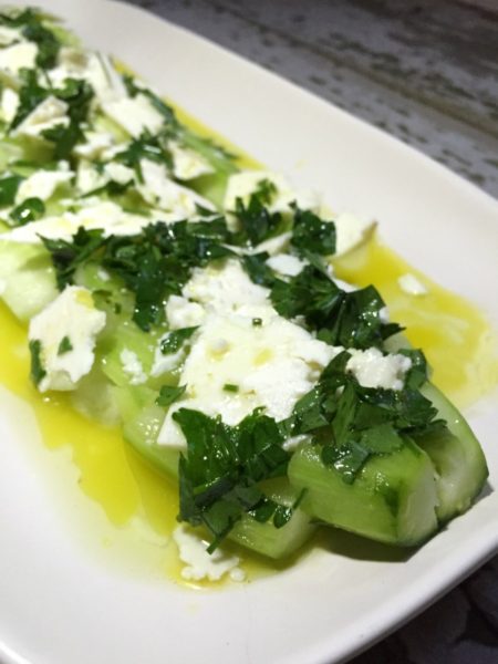 Cucumber Salad for Parties made with Raw Milk Feta and Lemon Dressing