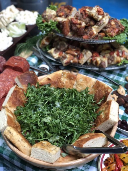 Italian Focaccia from Alta Villa, Elena's Cucina, and arugula salad by My Longevity Kitchen